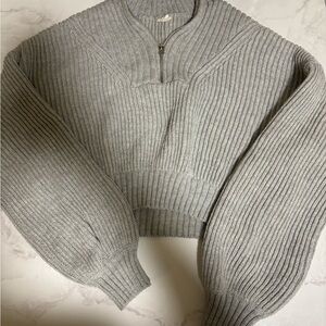Garage Gray Ribbed Quarter Zip Sweater